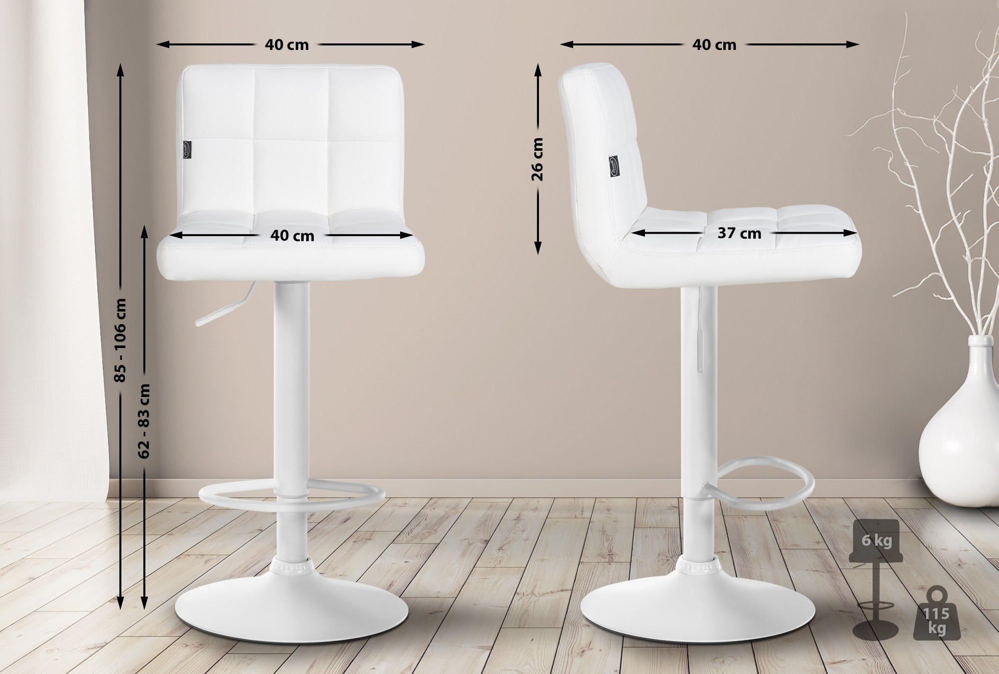 Thumbnail - CLP Barhocker, Weiß, Textil, 40x85x40 cm, Esszimmer, Barmöbel, Barhocker