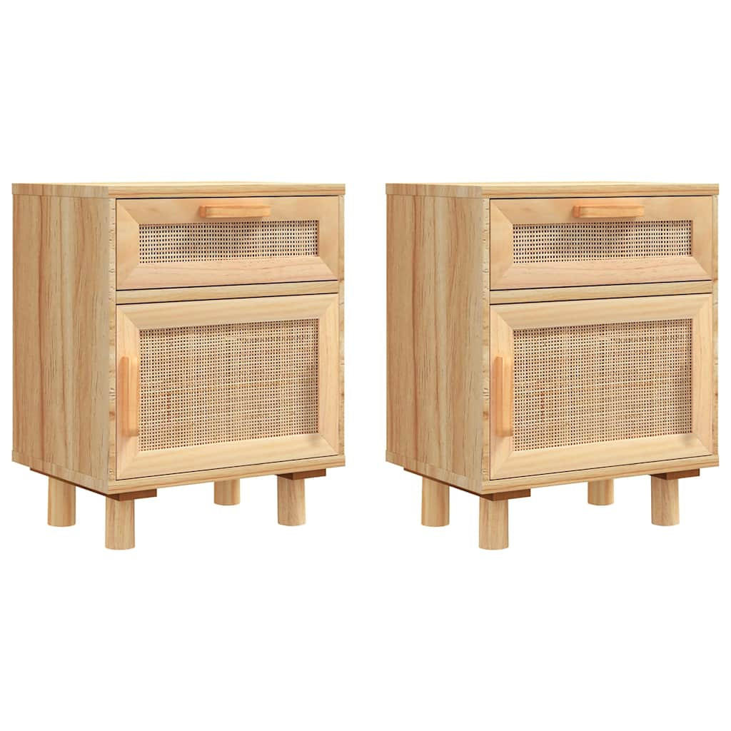 NACHTTISCHE 2er set Braun Massivholz Kiefer Und Natur-Rattan - Braun, Holz (30/50/40cm) - vidaXL