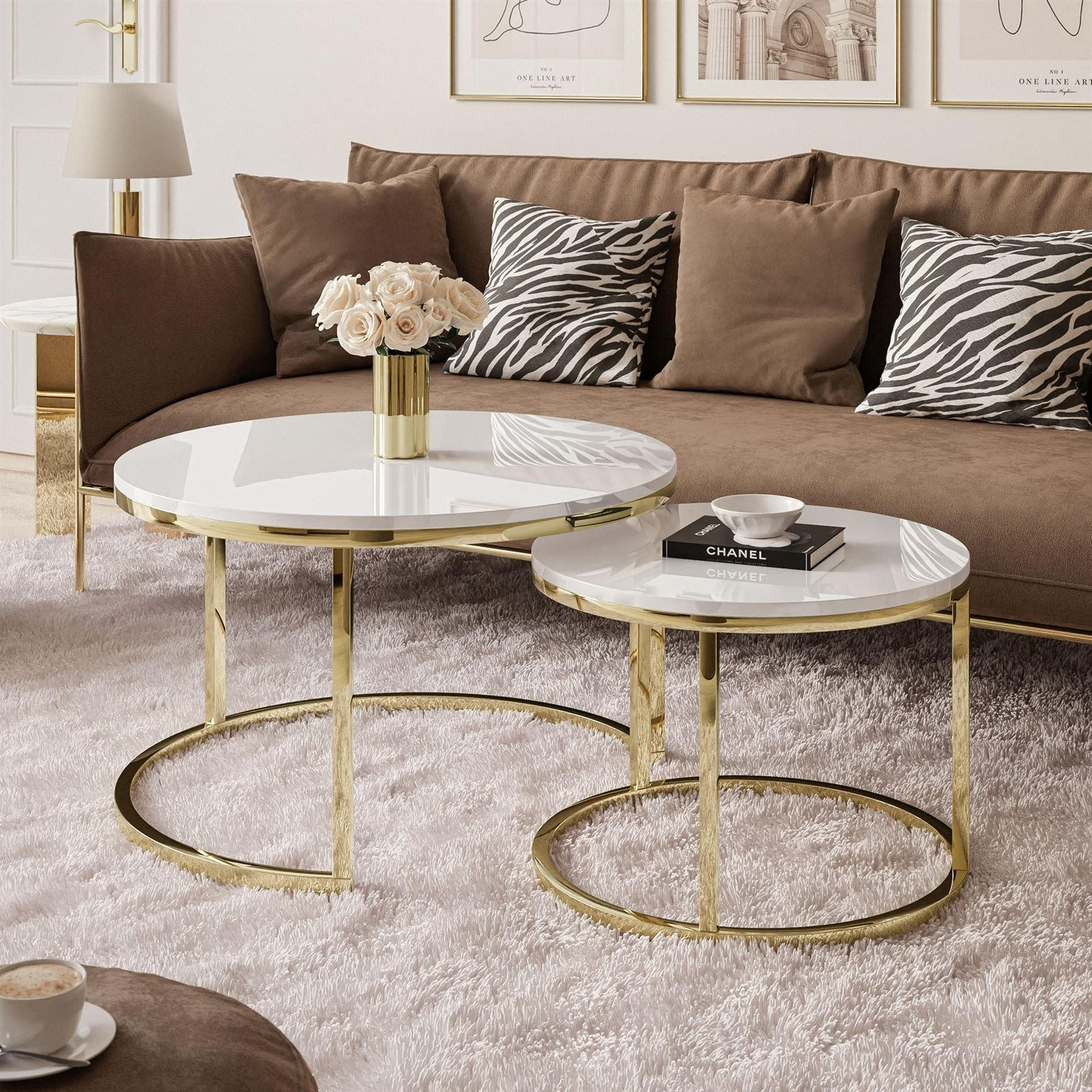 COUCHTISCH CIRI 2-in-1 CHROME gold - Goldfarben, Holzwerkstoff (70/70/48cm) - Lookway