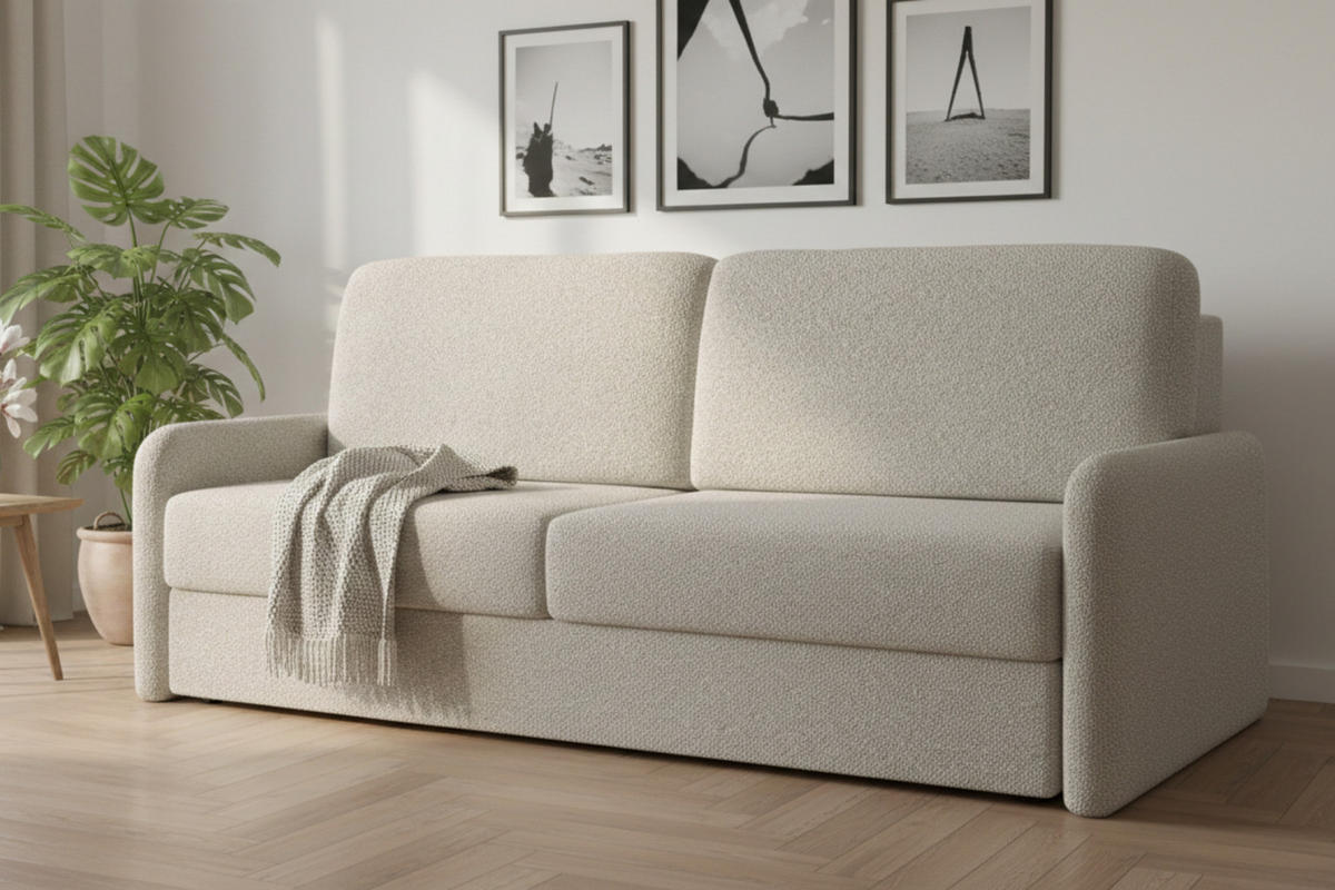 2-SITZER SOFA BIANCO 215 cm breit in Boucle Ecru - Ecru, Holzwerkstoff/Textil (215/90/92cm) - Deine Möbel 24