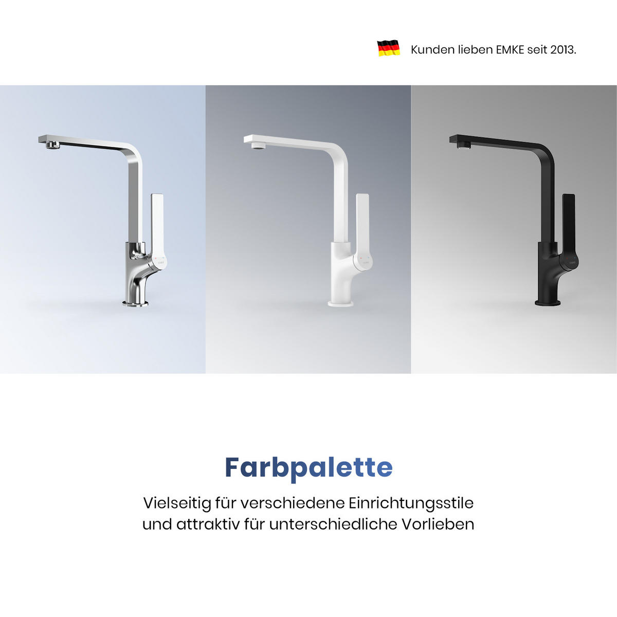 KÜCHENARMATUR mit 360° Drehbar Edelstahl Einhebelmischer Weiß Matt - Weiß, Metall (22.5/10.1/30.3cm) - EMKE