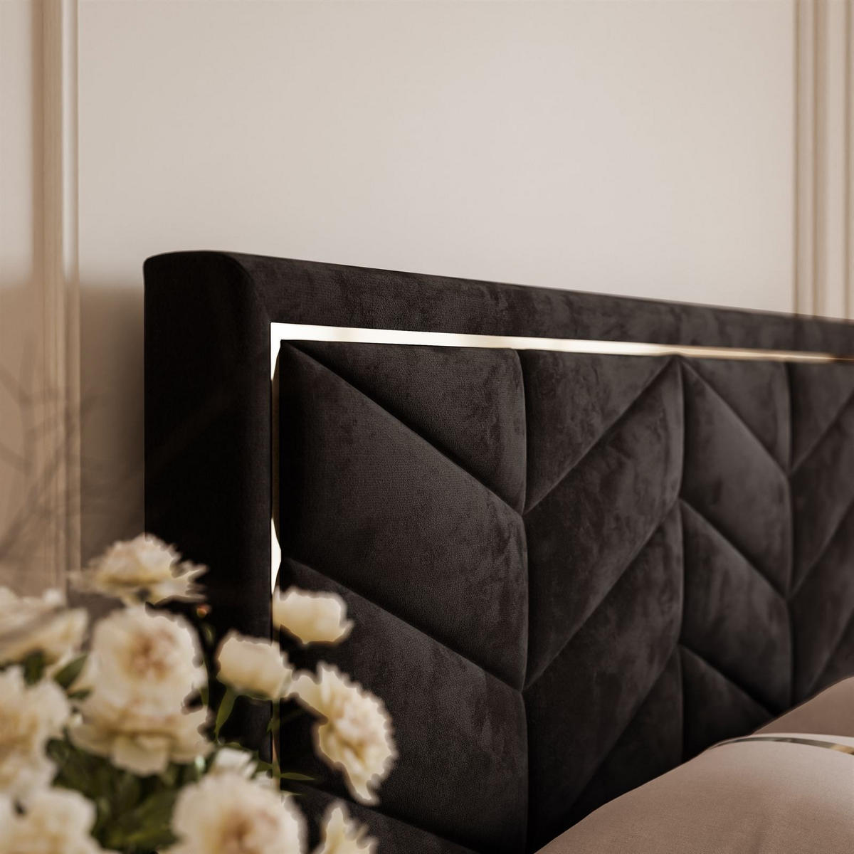 POLSTERBETT AURORA 140x200 mit Bettkasten Jasmine 100 - Schwarz, Textil (140/200cm) - Lookway