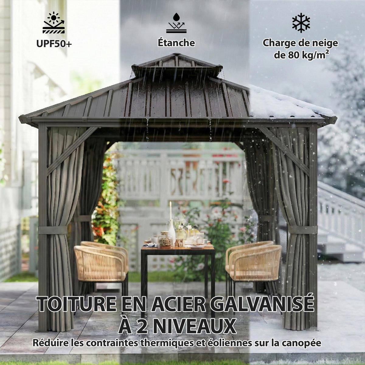 PAVILLON DE-12761 300/300 cm Doppeldach aus Stahl mit Moskitonetz Dunkelgrau - Dunkelgrau, Metall (301/293/301cm) - ComfortXL