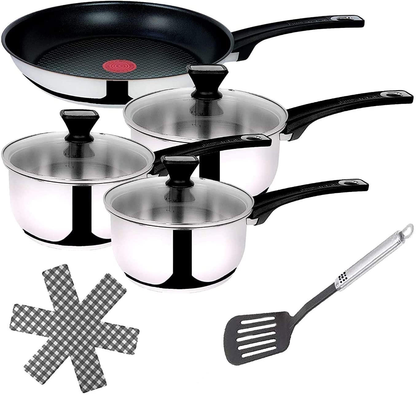 TOPF-UND PFANNEN-SET B12598 Jamie Oliver Silber 9tlg - Silberfarben, Glas/Metall - Tefal