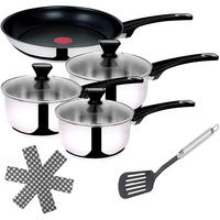 TOPF-UND PFANNEN-SET B12598 Jamie Oliver Silber 9tlg - Silberfarben, Glas/Metall - Tefal
