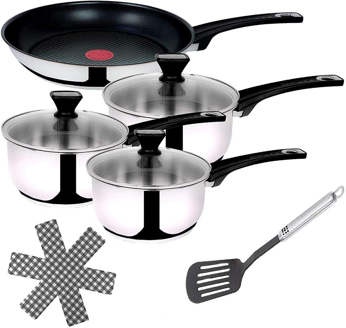 TOPF-UND PFANNEN-SET B12598 Jamie Oliver Silber 9tlg - Silberfarben, Glas/Metall - Tefal