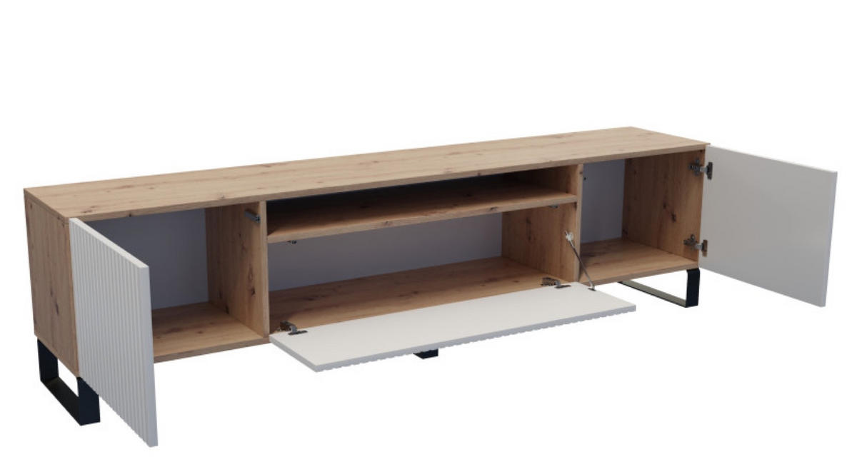 TV-SCHRANK Weiß Marco Metallbeine Gefräste Fronten Artisan - Hellbraun/Eiche Artisan, Holzwerkstoff (200/53/41cm) - Sepro Meble