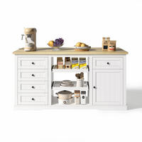 SIDEBOARD mit 5 Schubladen, 2 Ausziehböden und klappbarer Erweiterungsplatte, integrierte Steckdosen, 150/65/75 cm, Weiß und Natur - Weiß, Holzwerkstoff (150/75/65cm) - Redom