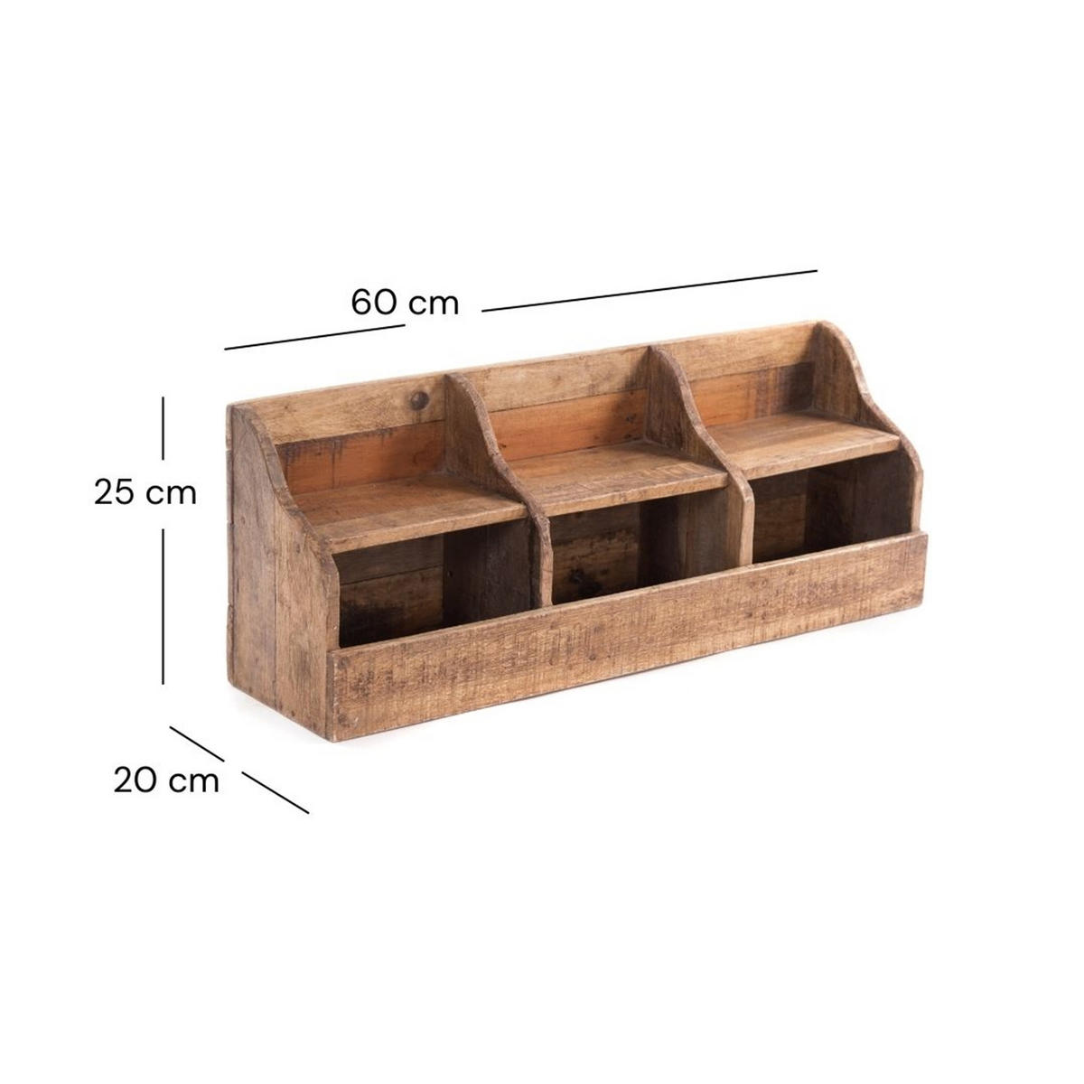 WANDREGAL Storage 60 Mahagoni Massivholz, 3 Fächer naturfarben - Naturfarben, Holz (60/20/25cm) - DESIGN DELIGHTS