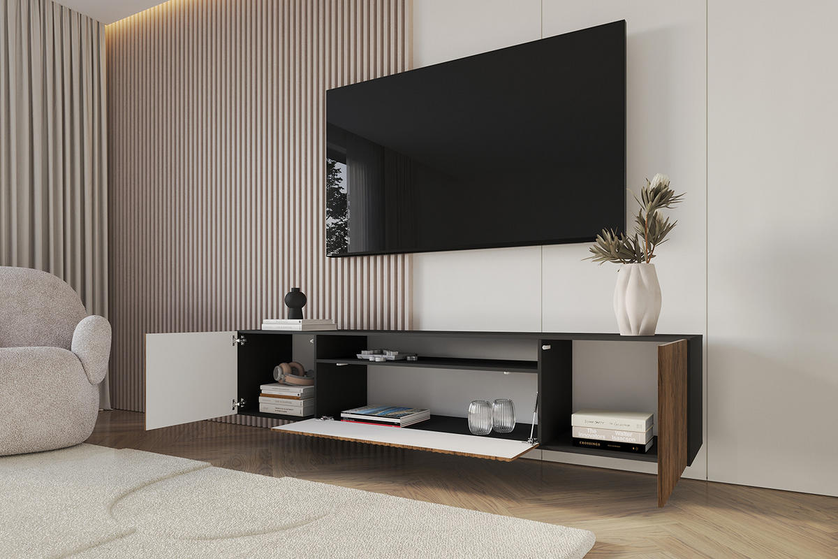 LOWBOARD NOA-2-W 200x40x41 cm - Schwarz / Katania - Eiche Wotan, Holzwerkstoff (200/40/41cm) - ALTDECOR