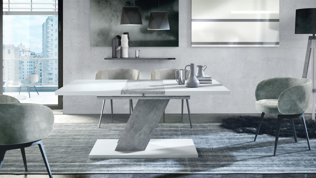 ESSTISCH Kross Beton Optik + Weiß matt - Weiß, Holzwerkstoff (80/120/75cm) - Vladon