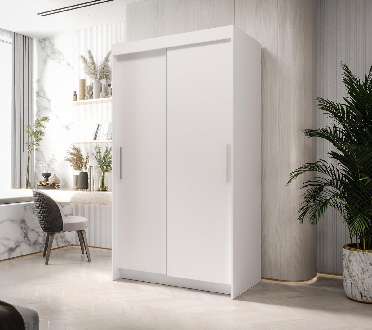 SCHIEBETÜRENSCHRANK BORA, 2-türig Kleiderschrank, Moderne Garderobe, Schrank in Größe: 100 x 216 x 60 cm - Weiß, Holzwerkstoff (100/216/60cm) - O-Sofa