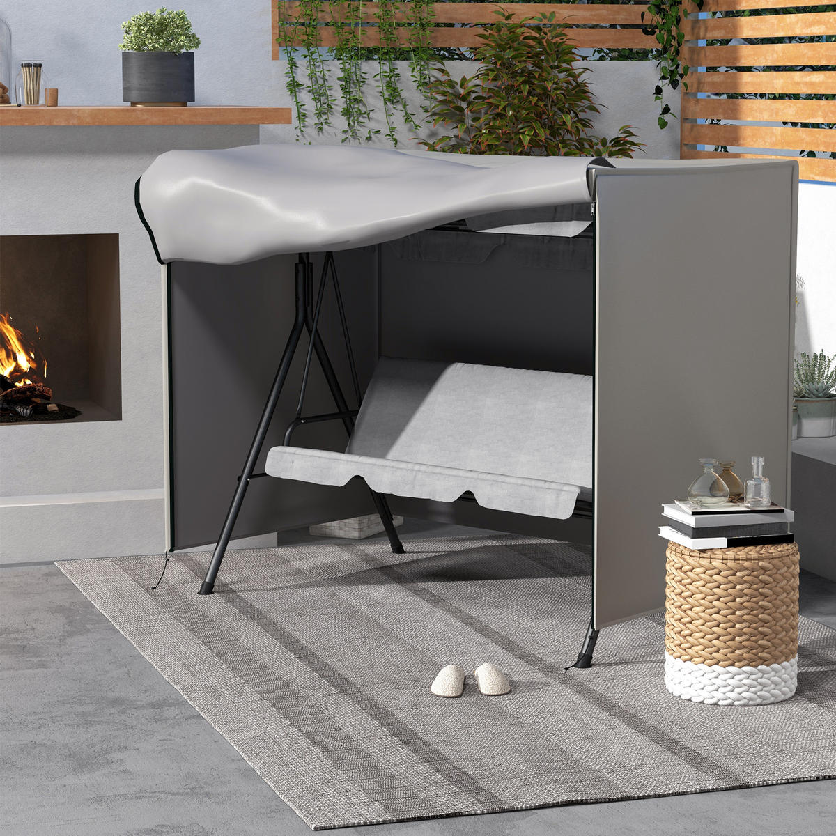 ABDECKUNG Hollywoodschaukel, Grau - Grau, Kunststoff (124/164/205cm) - Outsunny