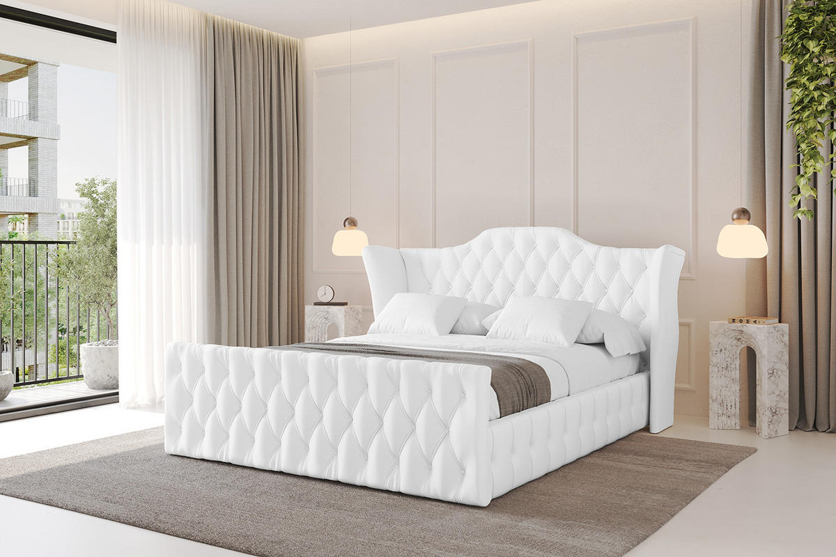 POLSTERBETT mit Bettkasten, Fußteil und Lattenrost, Boxbett ohne Matratze - MODY-Z 160x200 Weiß Kunstleder - Weiß Hochglanz, Holzwerkstoff/Textil (160/200cm) - ALTDECOR