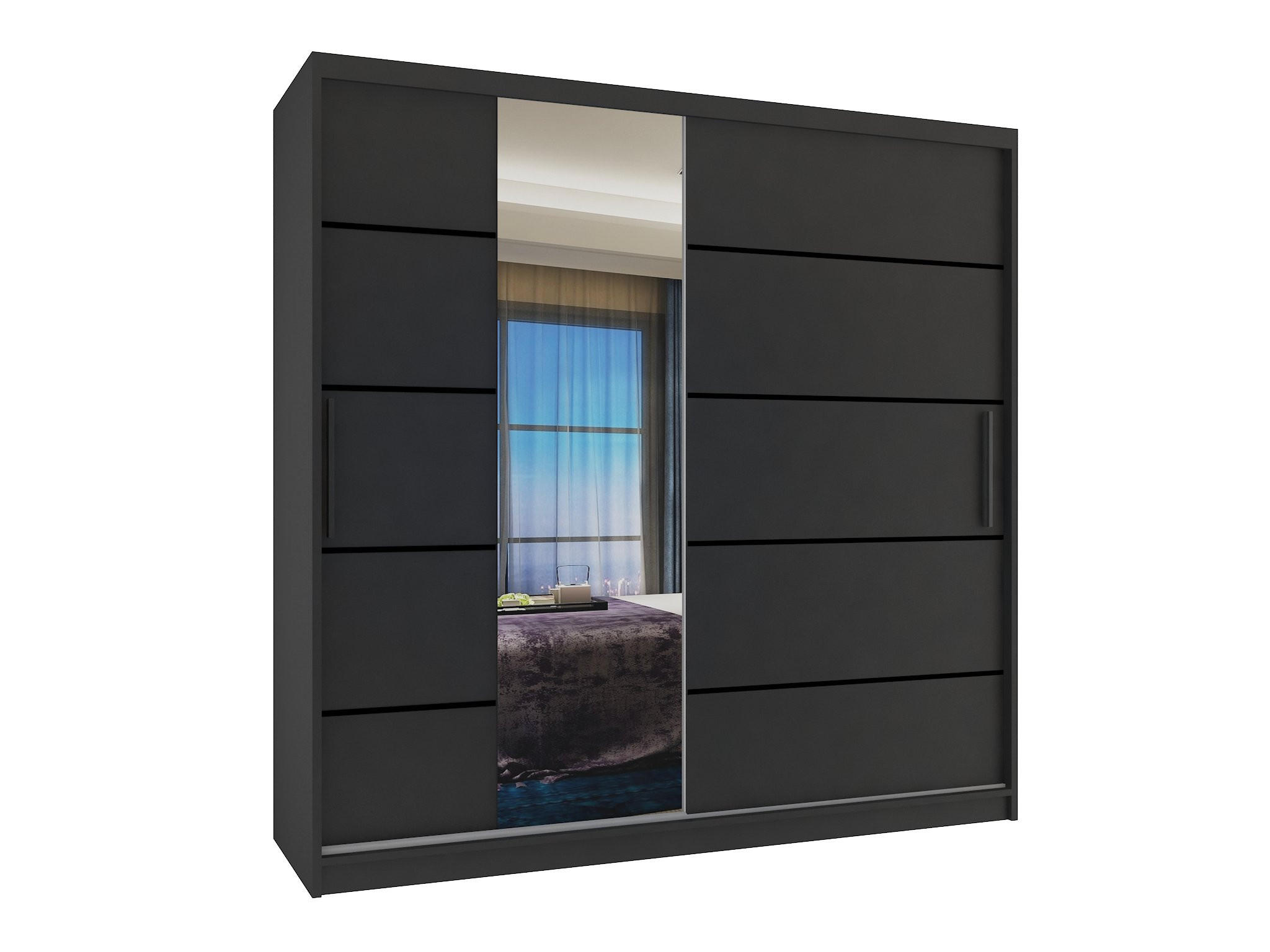 SCHWEBETÜRENSCHRANK Verona MBP, Schwarz Matt, 200 cm, mit Spiegel - Schwarz, Holz (200/216/60cm) - B BELINI GROUP