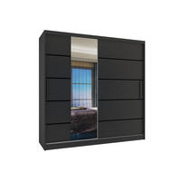 SCHWEBETÜRENSCHRANK Verona MBP, Schwarz Matt, 200 cm, mit Spiegel - Schwarz, Holz (200/216/60cm) - B BELINI GROUP