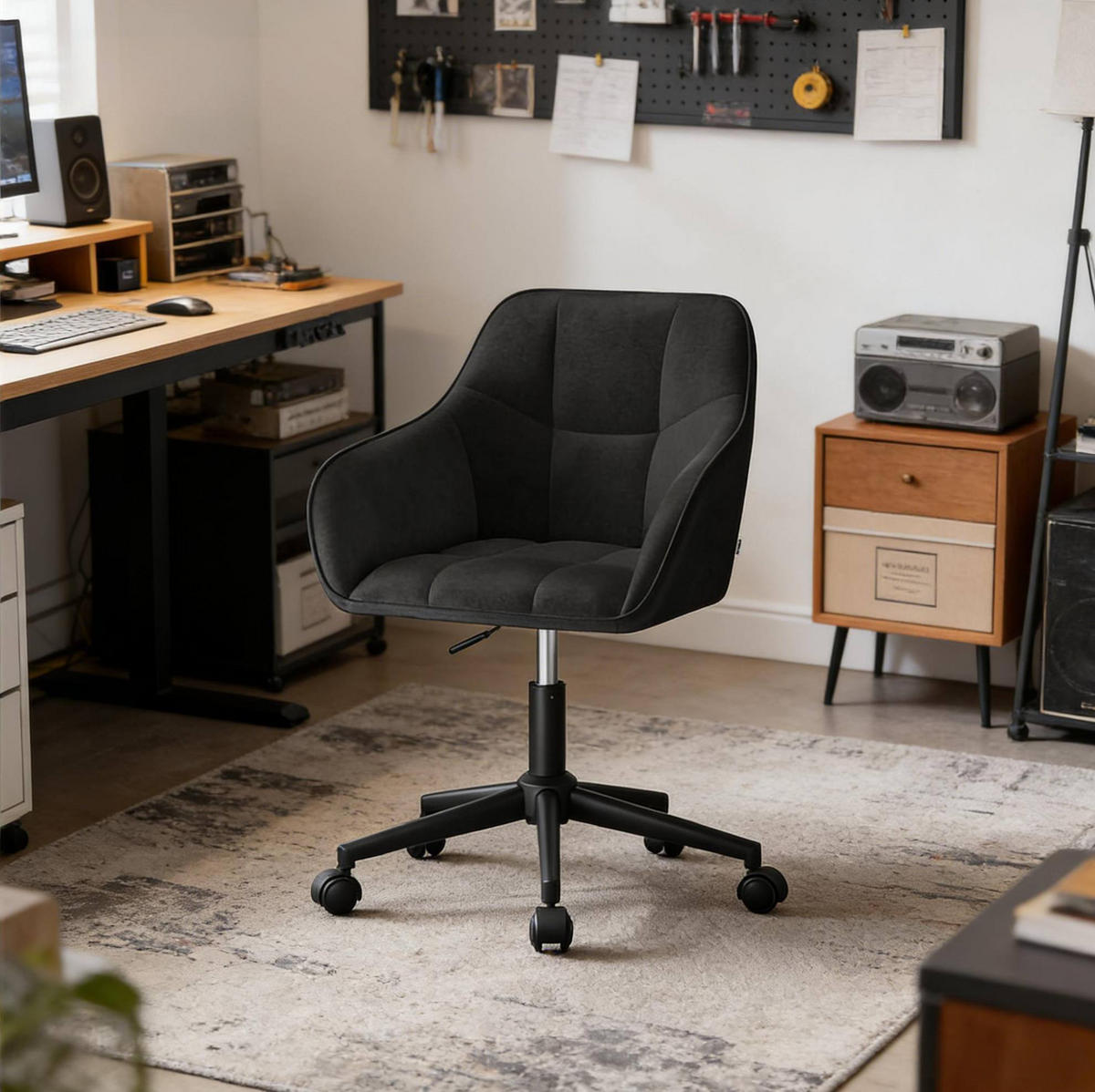 BÜROSTUHL höhenverstellbar Samt Schwarz - Schwarz, Metall (40.5/40/61cm) - Meubliv