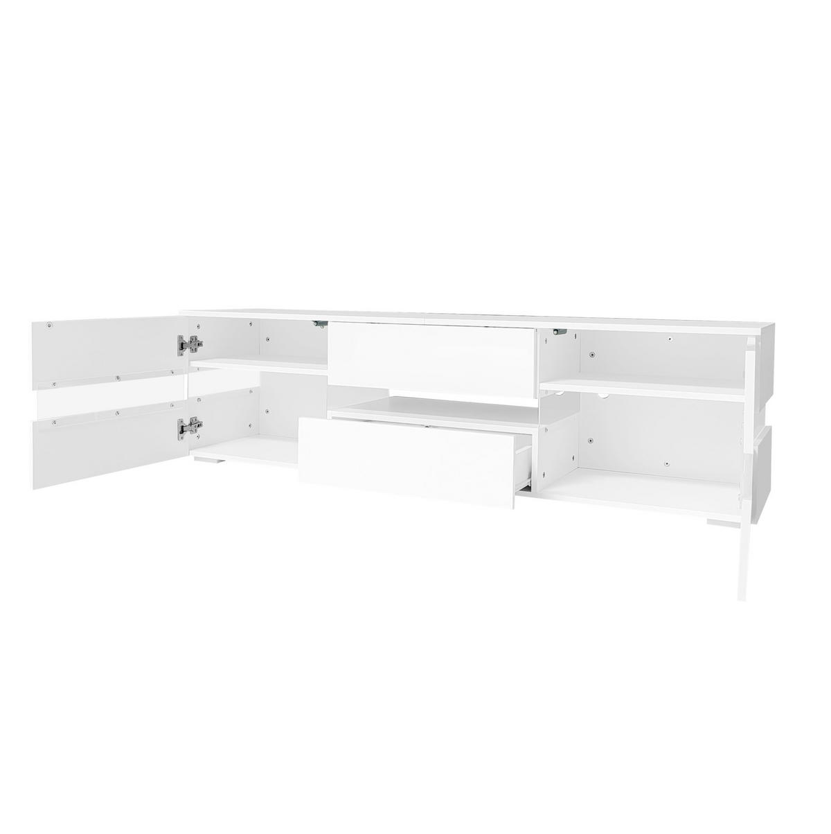 TV-SCHRANK 160/39/45 cm weiß Hochglanz mit LED-Beleuchtung 2 Türen und 1 Schublade - Weiß, Holzwerkstoff (160/45/39cm) - OKWISH