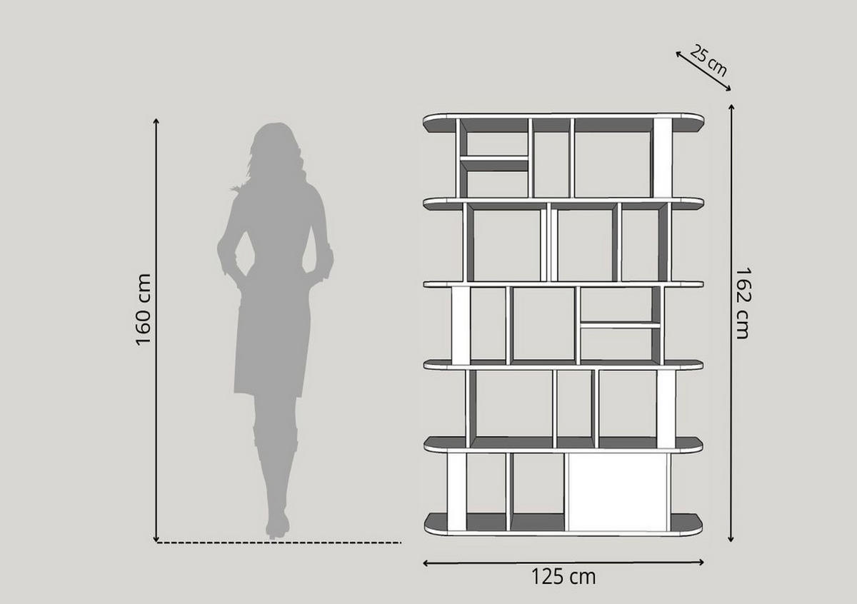 BÜCHERREGAL Sala, Weiß, Abgerundeten Kanten, 24 Fächern - Weiß, Holzwerkstoff (125/162/25cm) - Skandica