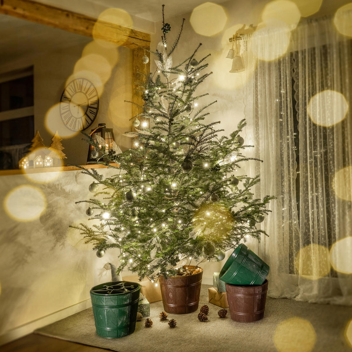 KADAX Großer Weihnachtsbaumständer für einen echten Weihnachtsbaum, Blumentopfbaum, 2,8 m - Grün, Kunststoff (29.5cm) - KADAX