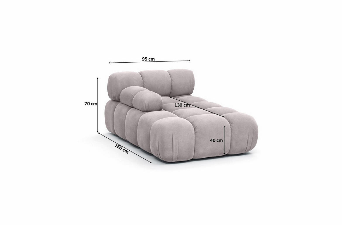 CHAISELONGUE Modular, Veloursstoff Salvador, Grau, Links, Selia - Hellgrau/Grau, Holz (95/70/160cm) - Kaiser Möbel