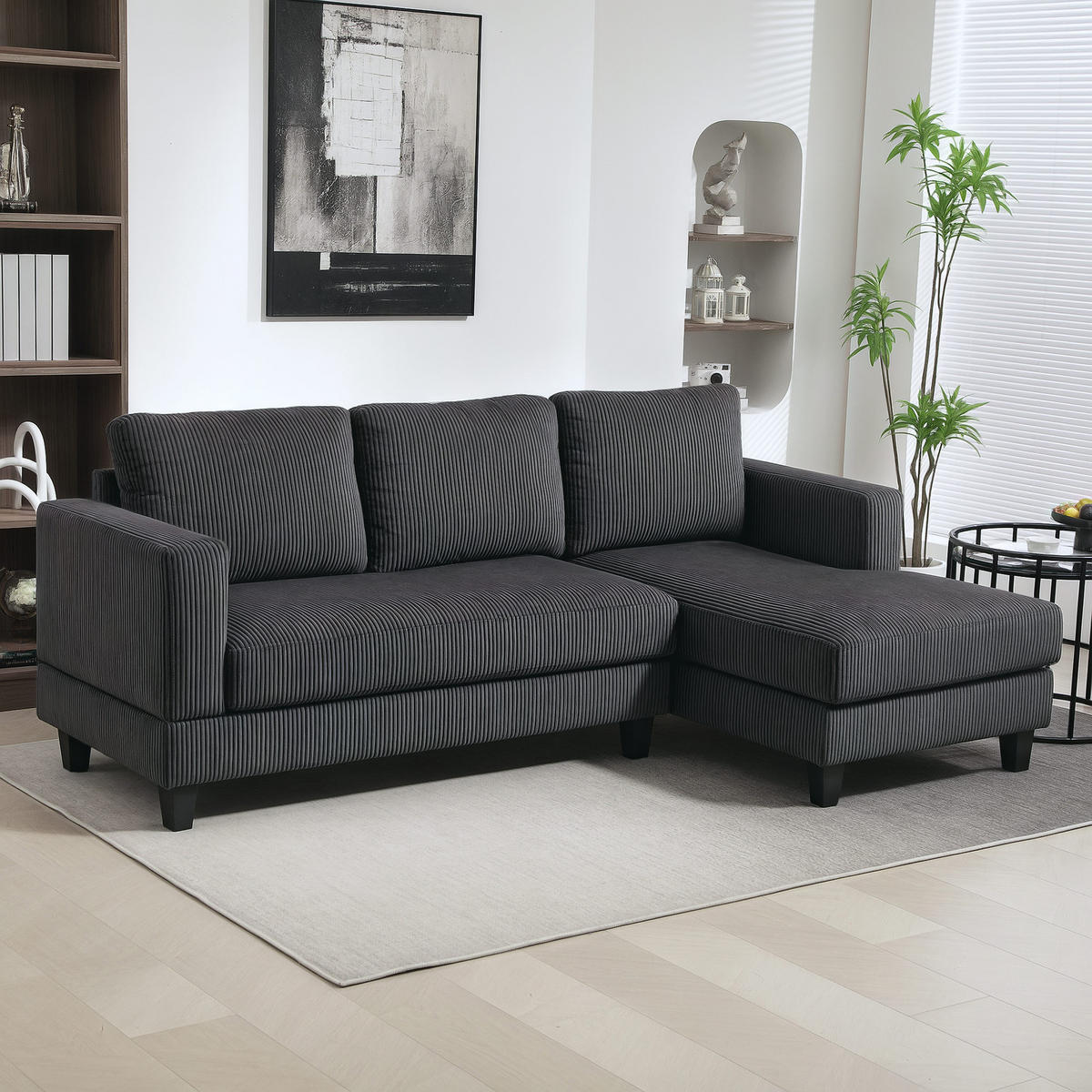 ECKSOFA Couch mit Chaiselongue 3 Sitzer Sofa L Form, 214 x 134 x 87 cm Dunkelgrau - Dunkelgrau, Kunststoff (214/134cm) - HOMCOM