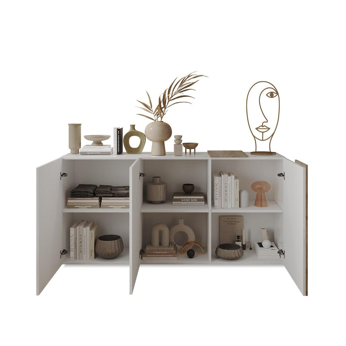 SIDEBOARD 3 Türen Pluton - L181 cm - Weiß, Holz/Holzwerkstoff (44/84/181cm) - Calicosy