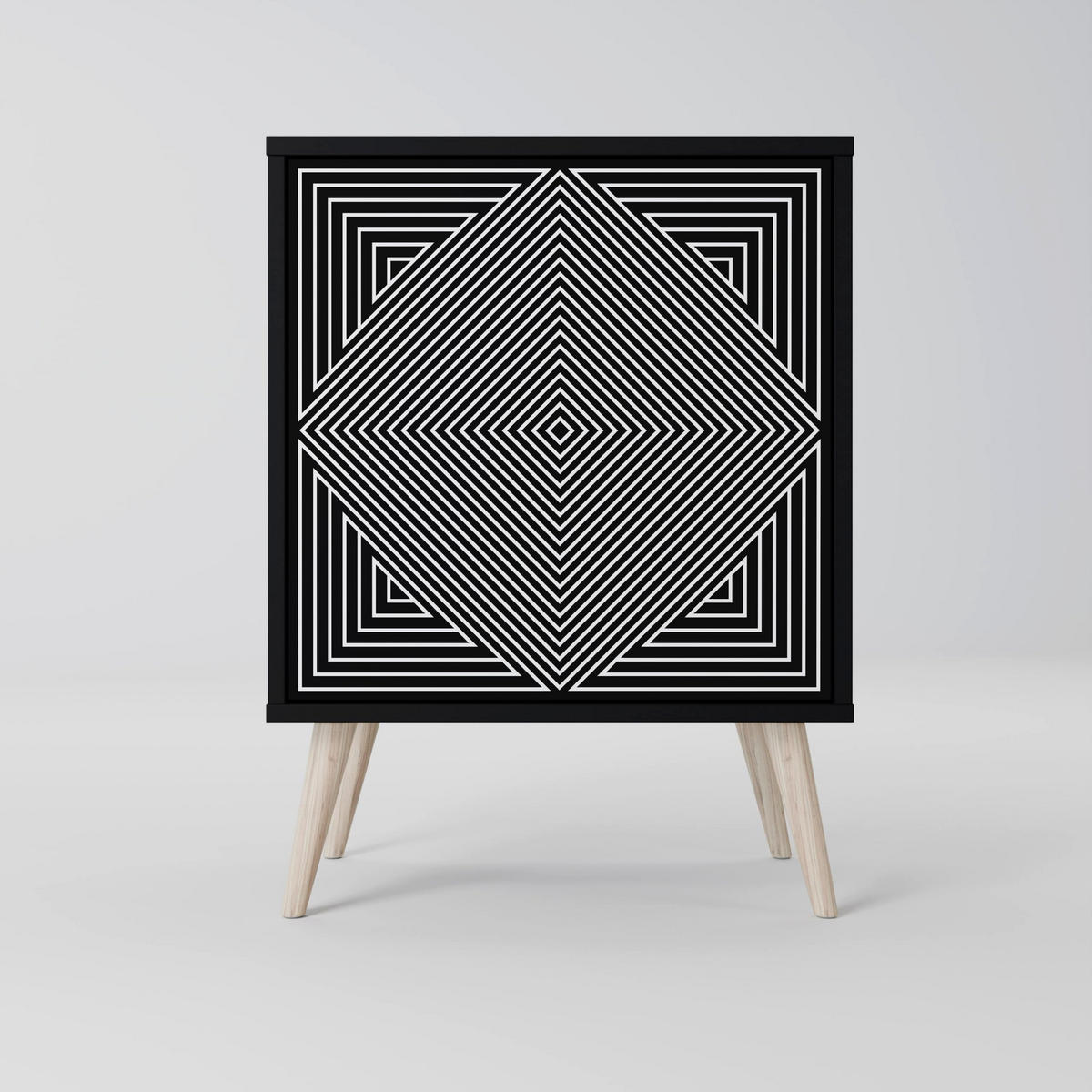 SIDEBOARD POLYGON ILLUSION, Schwarz, 57,5x42x67,5 cm, Schwarze Metall-Rahmenfüße - Multicolor/Schwarz, Holzwerkstoff/Metall (57.5/67.5/42cm) - SpaceRebels