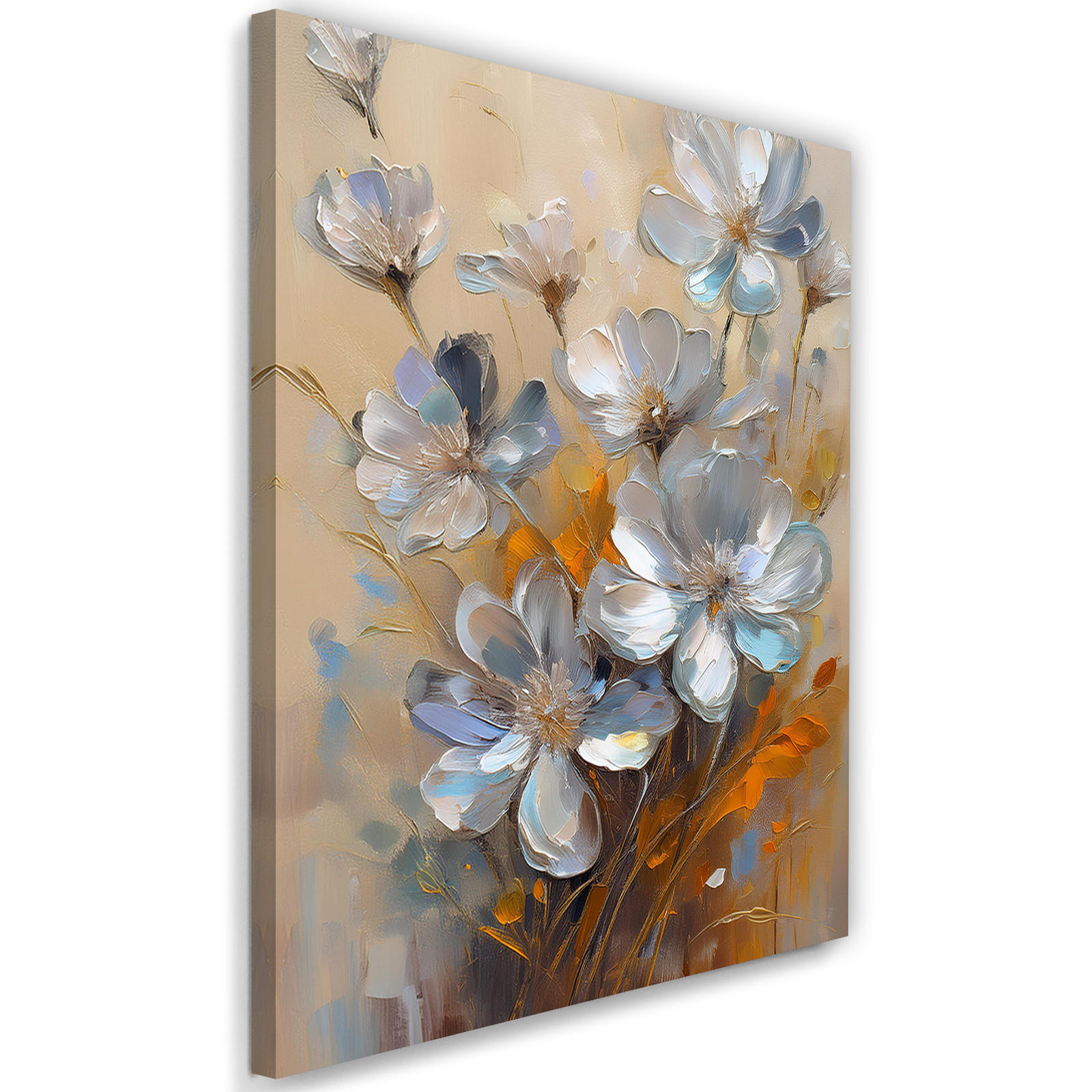 WANDBILD silber gemalte naturblumen - Blau, Textil (40/60cm) - Feeby