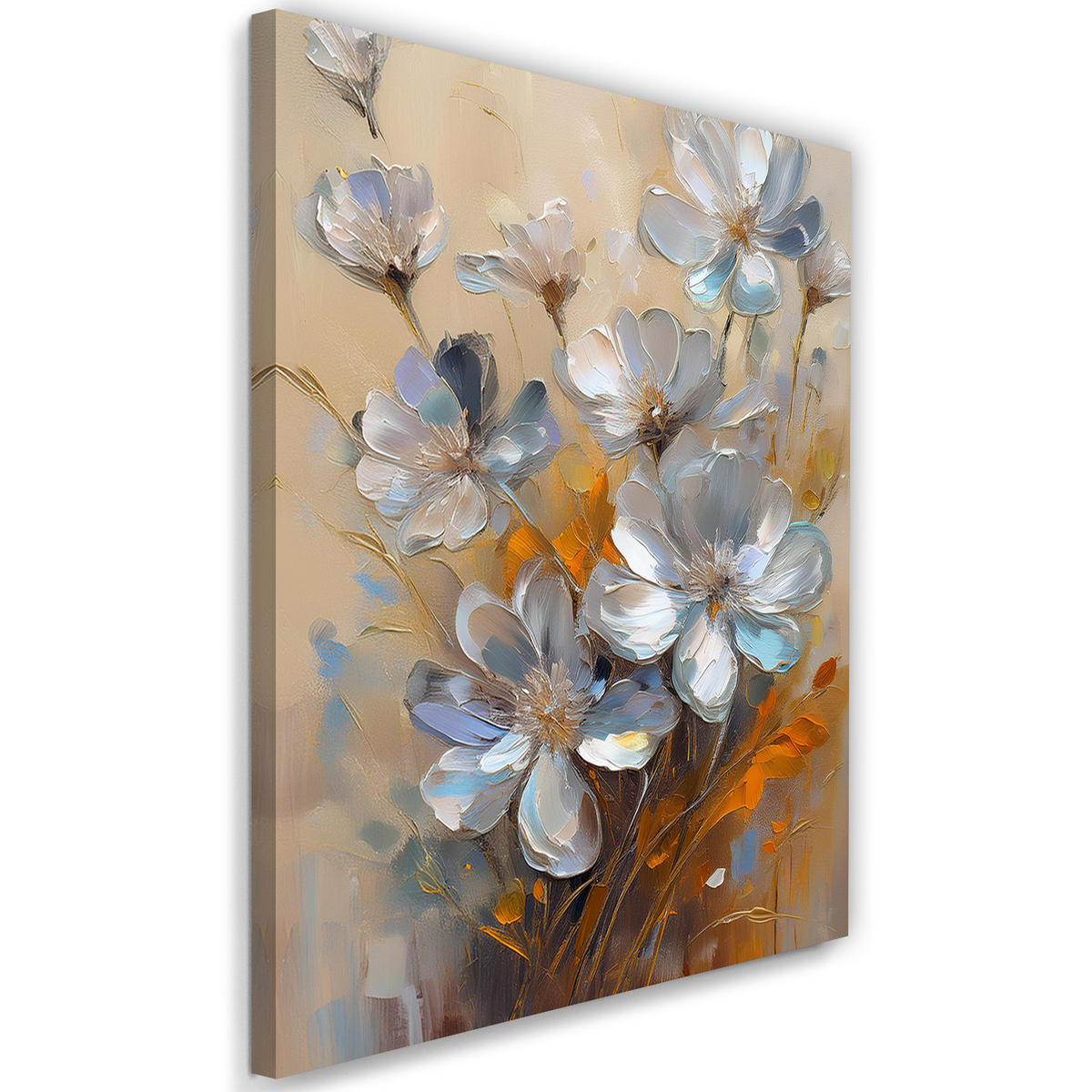 WANDBILD silber gemalte naturblumen - Blau, Textil (40/60cm) - Feeby