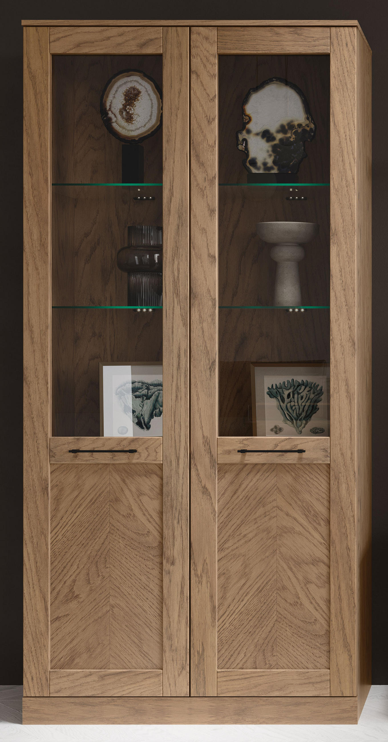 Thumbnail - Feldmann-Wohnen Standvitrine, Braun, Holz, 4 Fächer, Rechteckig, 95x200x42 cm, Wohnzimmer, Wohnwände, Vitrinenschränke
