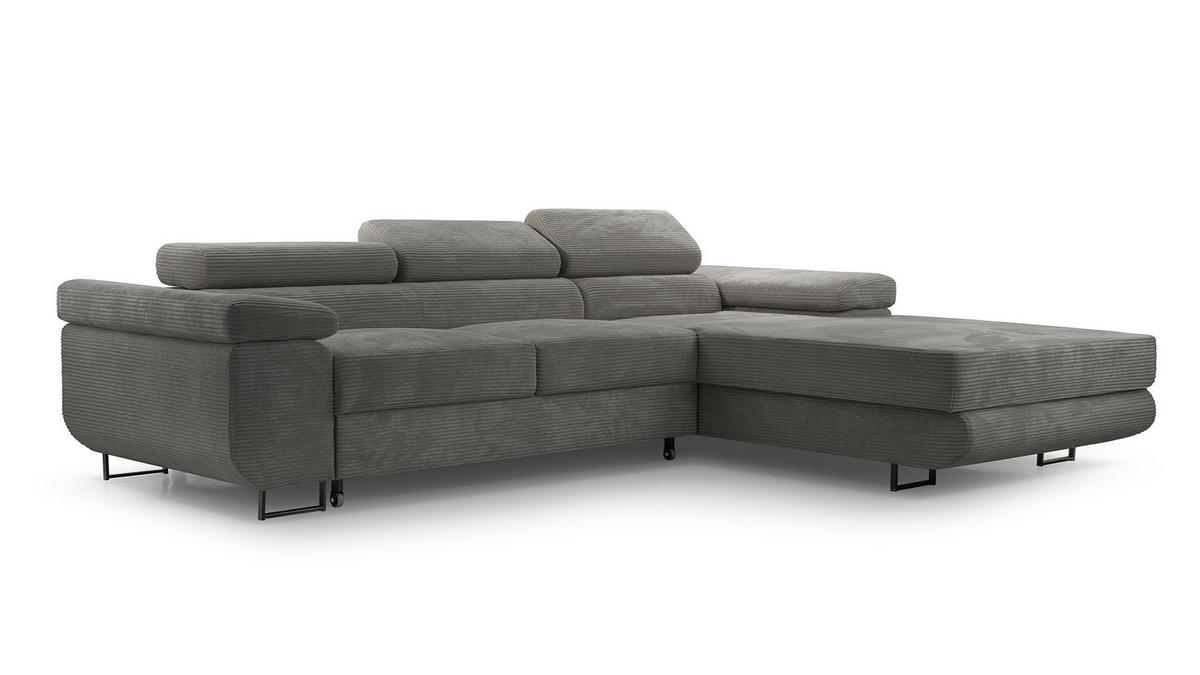 ECKSOFA NOLA Grau L - Rechts Cord - Schwarz/Grau, Textil/Metall (280/203cm) - Luxkor24