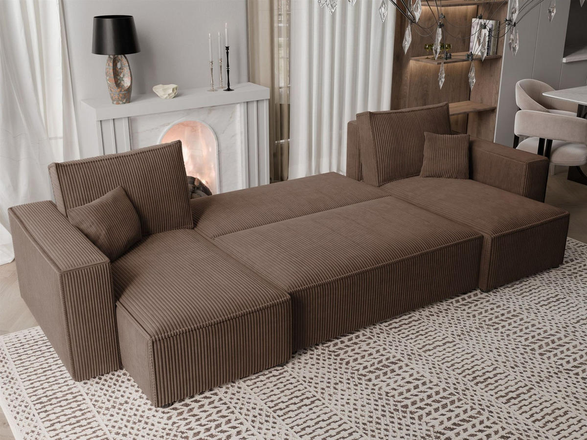 WOHNLANDSCHAFT Adara Schlaffunktion - Braun, Holzwerkstoff/Textil (312/83/145cm) - Fun Möbel