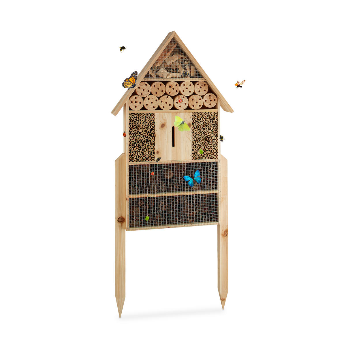 INSEKTENHOTEL - Hellbraun, Holz/Metall (49/79/12cm) - Relaxdays