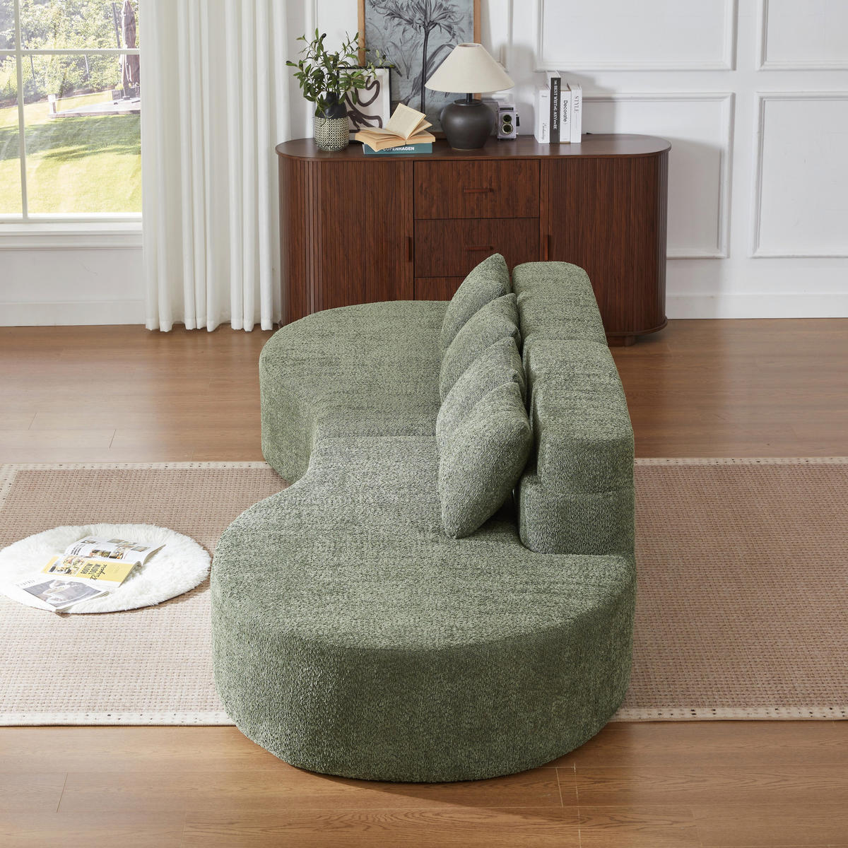 SOFA aus Chenille in Grün Modularer Memory-Schaum & Waschbarer Bezug - Grün, Textil (110/65/310cm) - Urban Meuble