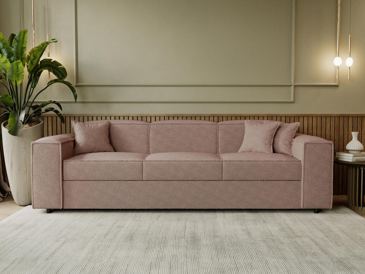 SCHLAFSOFA Santos Boucle - Hellbraun/Schwarz, Holzwerkstoff/Kunststoff (252/79/88cm) - MIRJAN24