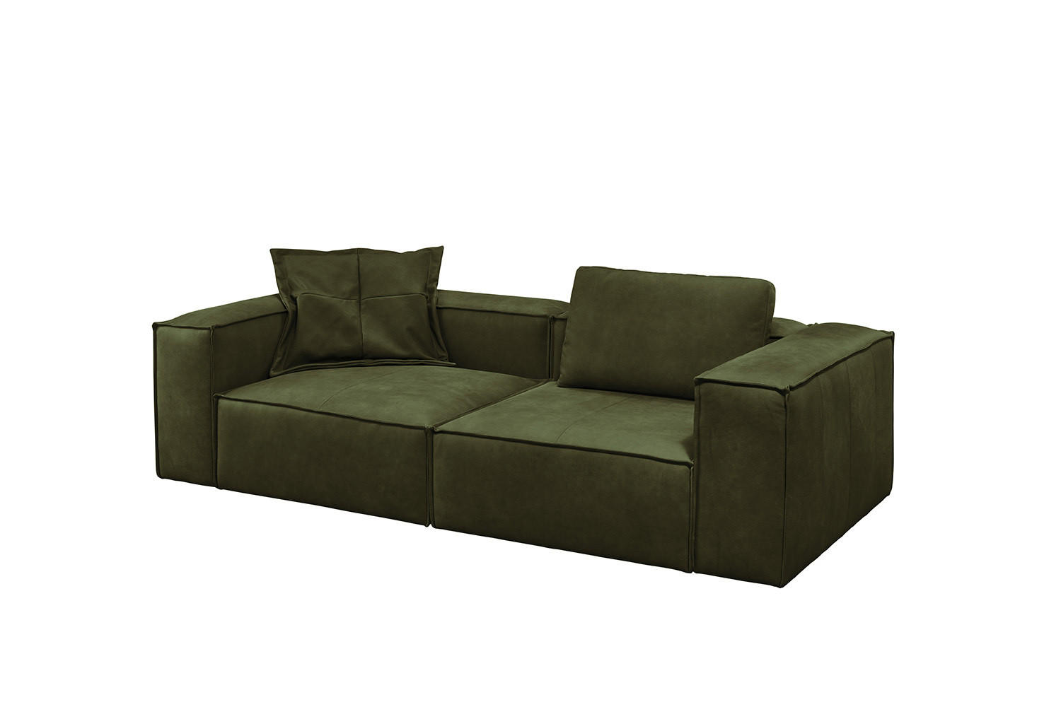 SOFA CARMO Grün Leder - Schwarz/Olivgrün, Leder/Kunststoff (266/68/118cm) - KAWOLA