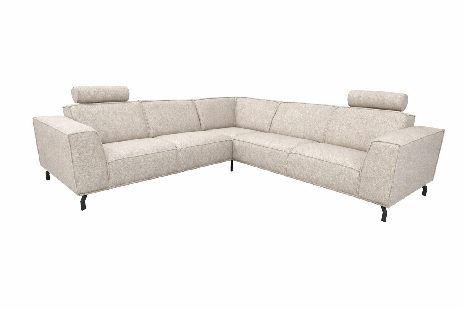 MODULARES Ecksofa Selena - Beige, Verstellbare Kopfstützen und Metall Füßen - Beige/Schwarz, Kunststoff/Textil (260/260cm) - KS Home Concept