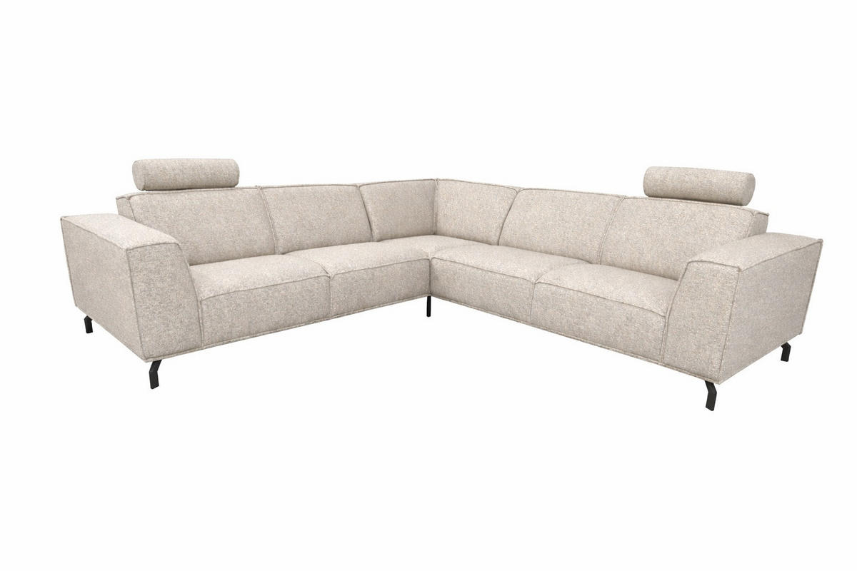 MODULARES Ecksofa Selena - Beige, Verstellbare Kopfstützen und Metall Füßen - Beige/Schwarz, Kunststoff/Textil (260/260cm) - KS Home Concept