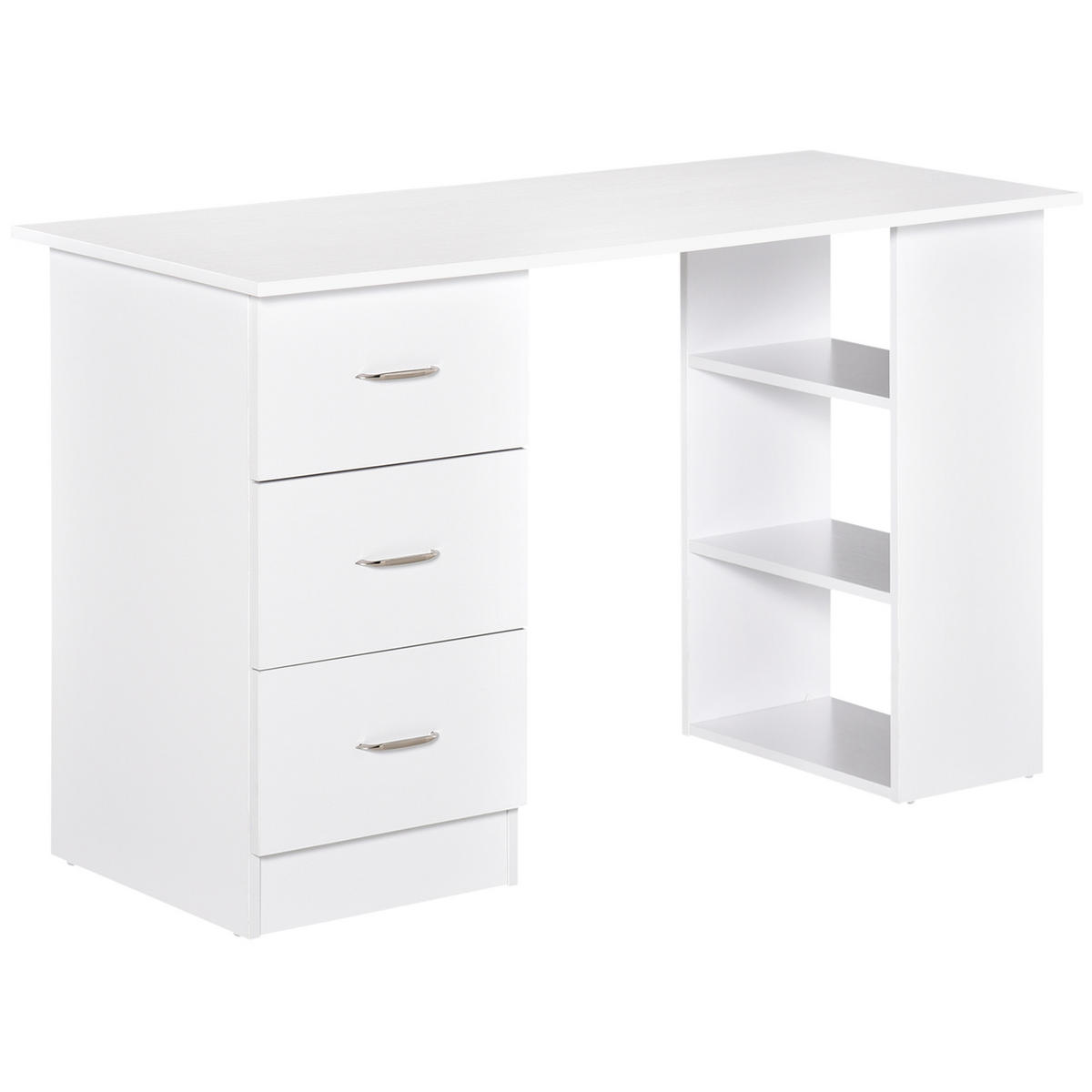 SCHREIBTISCH DE-14837 3 Schubladen & 3 Regalböden Weiß - Weiß, Holzwerkstoff (120/49/72cm) - ComfortXL
