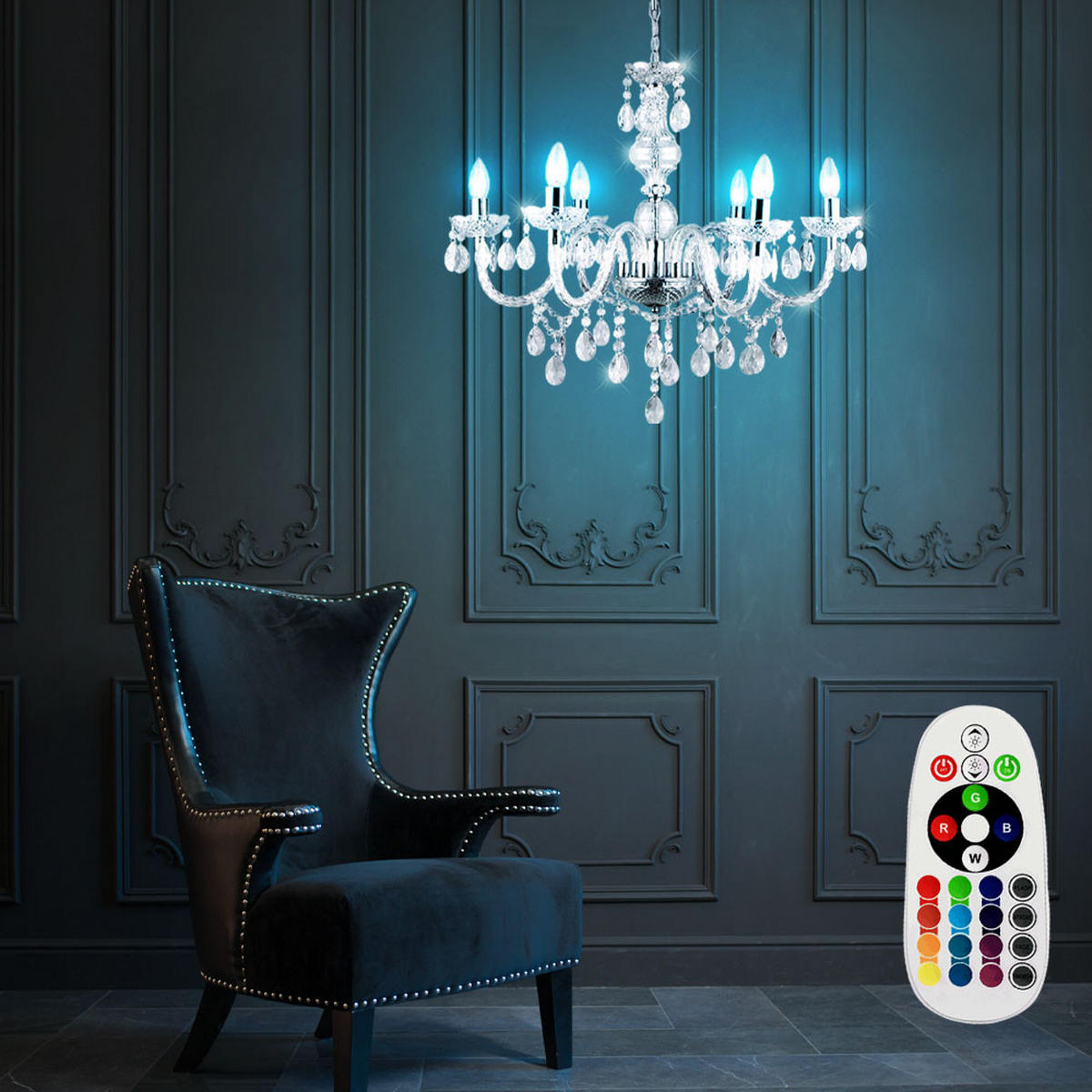 LED KRONLEUCHTER Silber Kristalloptik - Silberfarben, Metall (67/67/166cm) - Globo Lighting