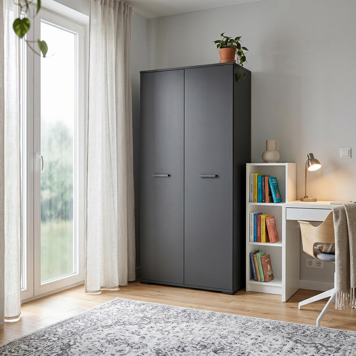 DREHTÜRENSCHRANK ALBANO 90/186/56cm 2-türig Schwarz - Schwarz, Holzwerkstoff (90/186/56cm) - MASSENO