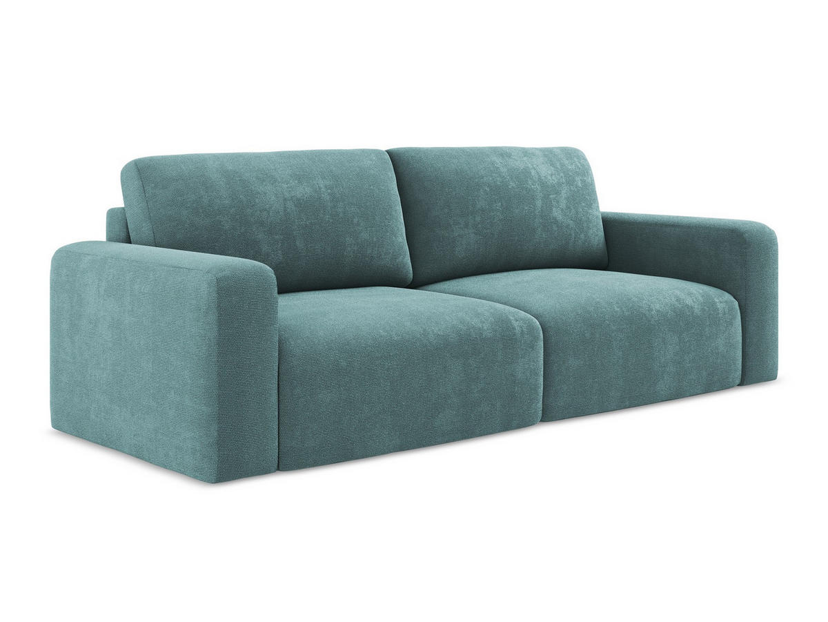 3-SITZER SOFA mit Schlaffunktion Chenille Stoff Blau - Blau/Beige, Kunststoff/Textil (244/79/102cm) - Makamii