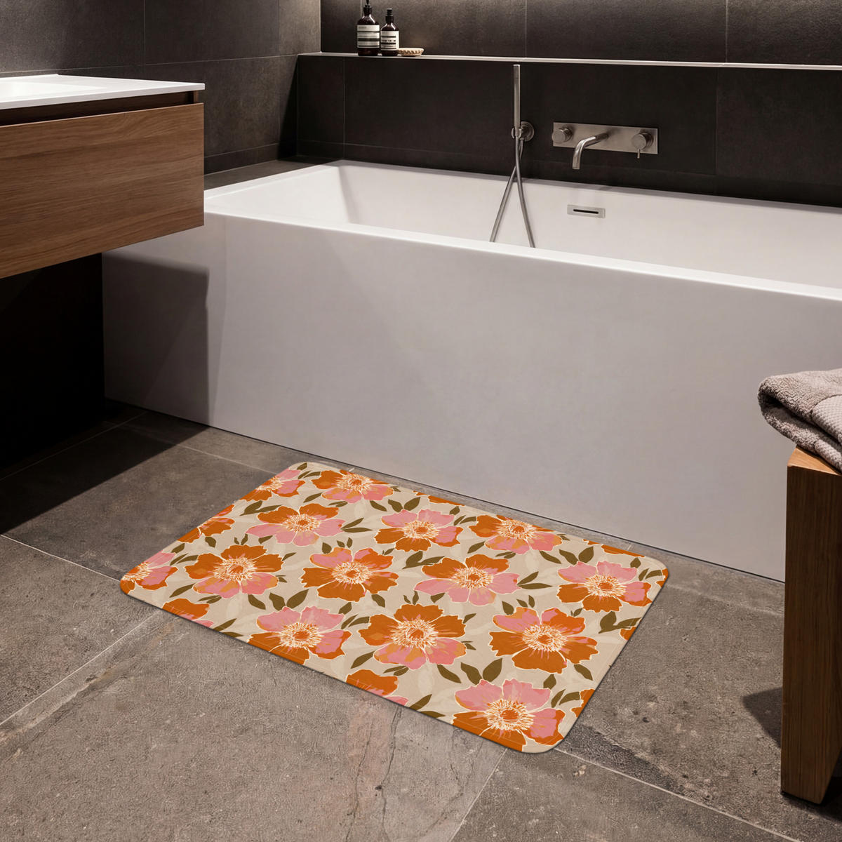 KÚPEĽŇOVÁ PREDLOŽKA Kvety - Motív - Retro 80x50 cm - viacfarebná, textil/plast (80/50cm) - OnlyWow