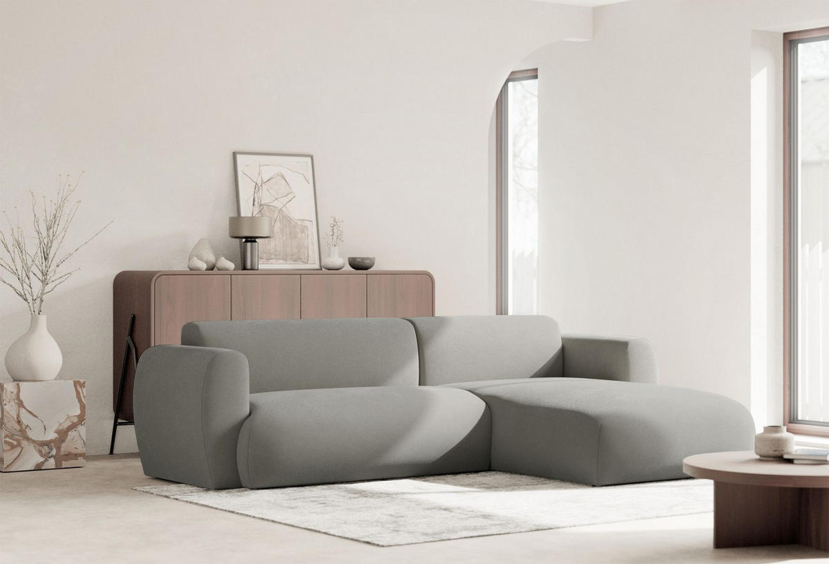 ECKSOFA Emia Hellgrau rechts - Hellgrau/Schwarz, Kunststoff/Textil (156/262cm) - Selsey