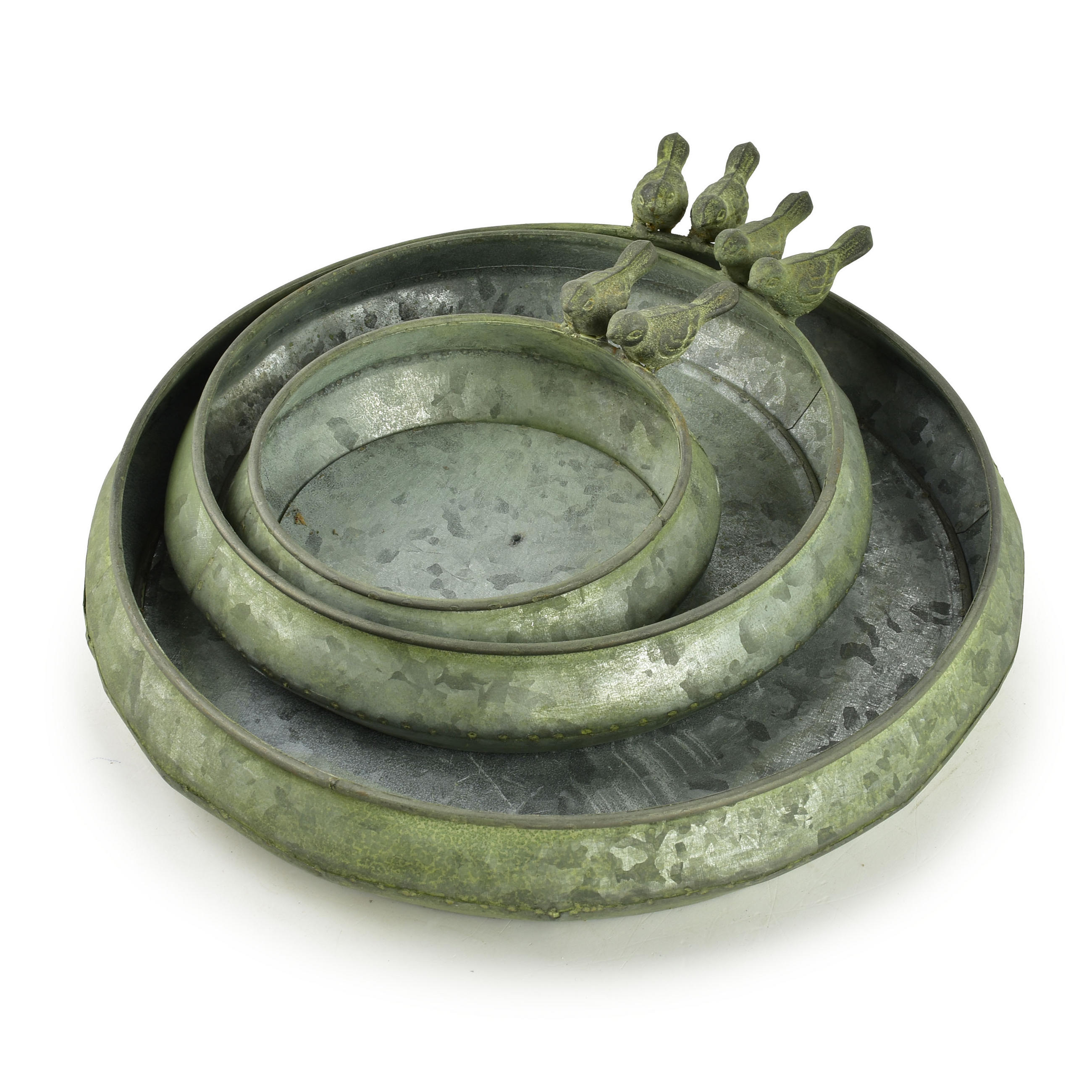 VOGELTRÄNKE Marina 3 er Set Grün 26/26/5 cm Metall - Grün, Metall (26/5/26cm) - Mondex