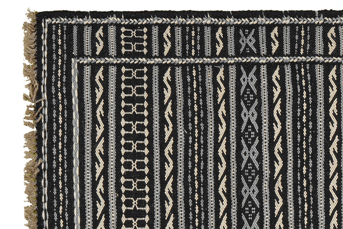 KELIM-TEPPICH handgewebt Kordi Schwarz, Grau 121/84 cm Schurwolle - Beige/Schwarz, Textil (84/121cm) - Looma