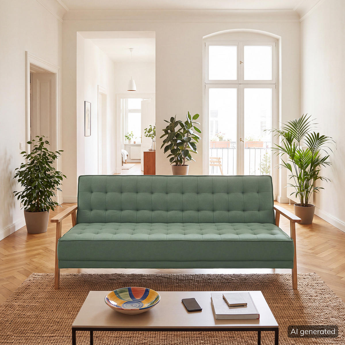 SCHLAFSOFA - Mintgrün, Holz/Birkenholz (204/85/86cm) - home24