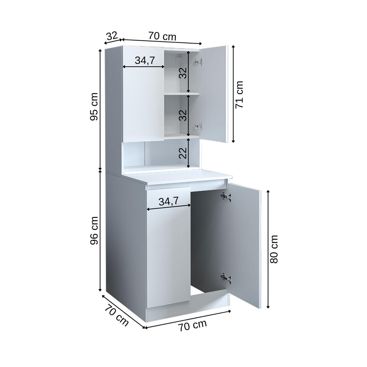 WASCHMASCHINENSCHRANK Atlantic V 70cm Breit, 190cm Hoch - Weiß, Holzwerkstoff (70/190/70cm)