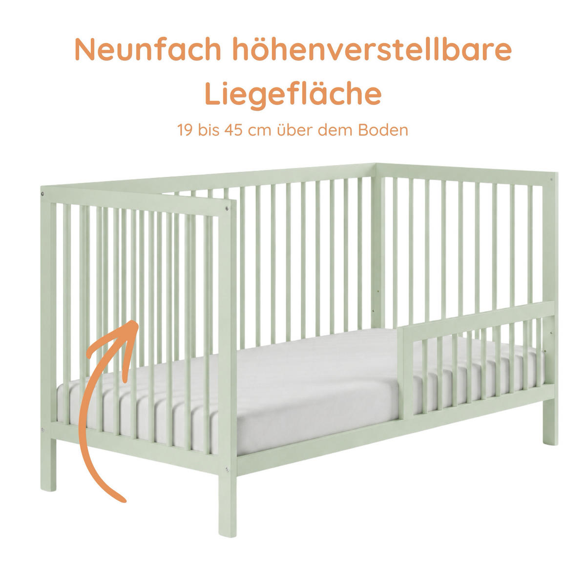 BABYPOSTÝLKA s poloviční boční zábranou 60x120 cm v zelené barvě - zelená barva, dřevo (60/120cm) - Kids Collective